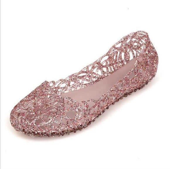 Womens Summer Jelly Ballet Flat Shoes Brown Clearance - Presidential Brand (R)