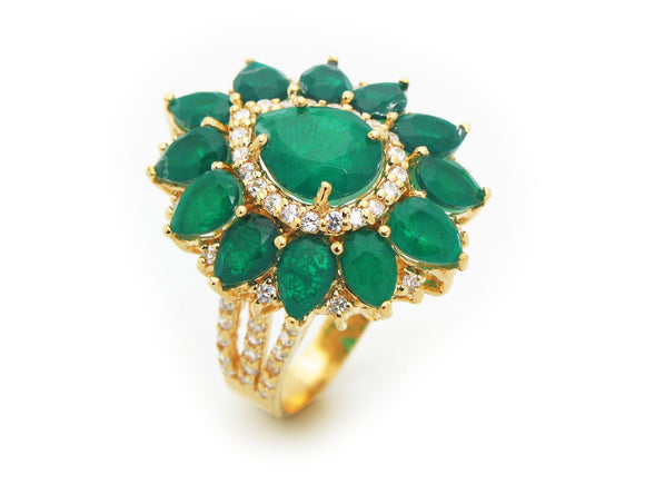 Victorian Emerald Quartz Doublet Fine Gold Plated Sterling Silver Ring by Fronay Co - Presidential Brand (R)