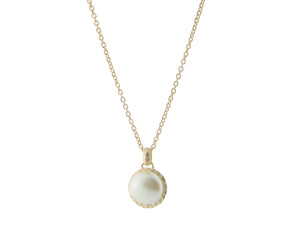 Hammered Gold Tone Freshwater Coin Pearl Pendant Necklace, 16" + 2" extension - Presidential Brand (R)