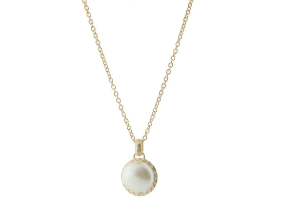 Hammered Gold Tone Freshwater Coin Pearl Pendant Necklace, 16
