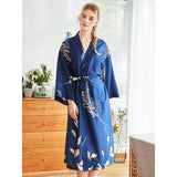 Red Long Sleeve Floral Bridal Silk Kimono Nightgown Robes - Presidential Brand (R)
