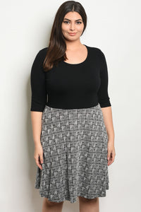 Women's Plus Size Black White 3/4 Sleeve Scoop Neck Skater Dress(6 pcs/ Bundle) - Presidential Brand (R)