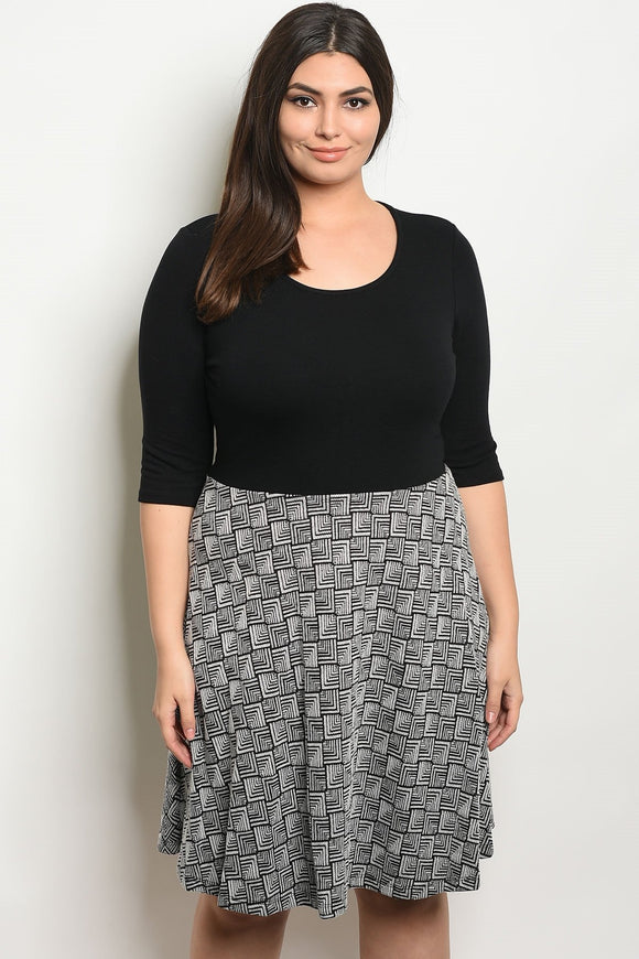 Women's Plus Size Black White 3/4 Sleeve Scoop Neck Skater Dress(6 pcs/ Bundle) - Presidential Brand (R)