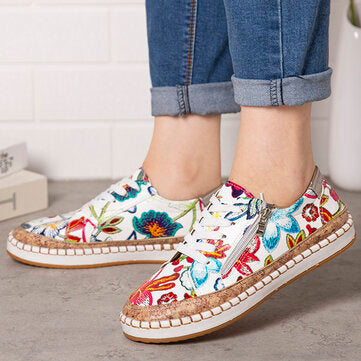 Women Folkways Printing Comfy Non Slip Casual Chunky Flats Shoes - Presidential Brand (R)