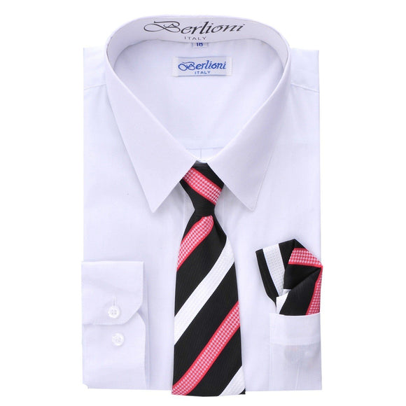 Boy's Dress Shirt/Necktie/Hanky N701-White - Presidential Brand (R)