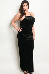 Women's Plus Size Black Sleeveless Scoop Neck Velvet Maxi Dress With Side Slit(6 pcs/ Bundle) - Presidential Brand (R)