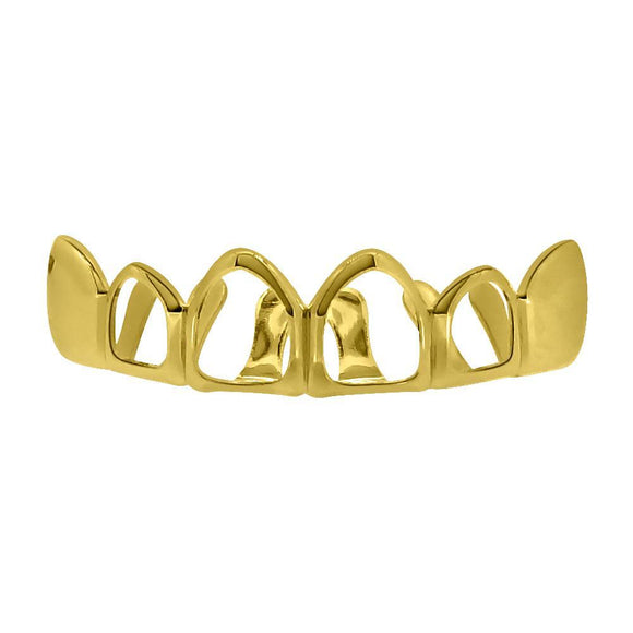 Gold Grillz 4 Open Outline Top Teeth - Presidential Brand (R)