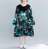 Womens Oversize Long Sleeve Geo Print Dress - Presidential Brand (R)