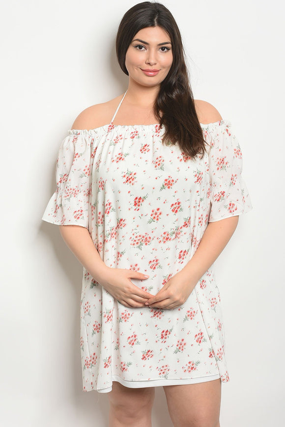 Women's Plus Size Ivory Floral Short Sleeve Off The Shoulder Tunic Dress(6 pcs/ Bundle) - Presidential Brand (R)