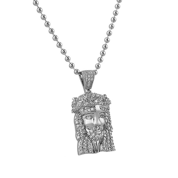 CZ Micro Jesus Piece Pendant Rhodium - Presidential Brand (R)