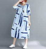 Womens Round Neck Blue Long Dress - Presidential Brand (R)