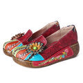 SOCOFY Retro Floral Embossed Genuine Leather Casual Slip On Platform Shoes - Presidential Brand (R)