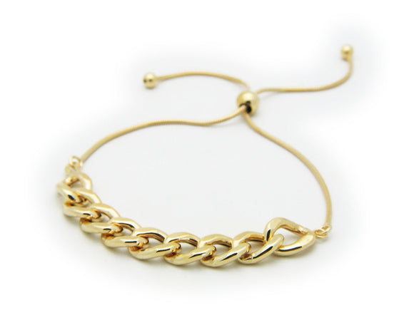Gold Plated Sterling Silver Rounded Cuban Link Chain Bracelet, Adjustable - Presidential Brand (R)