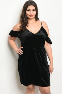 Women's Plus Size Black Short Sleeve Velvet Cold Shoulder Dress(6 pcs/ Bundle) - Presidential Brand (R)