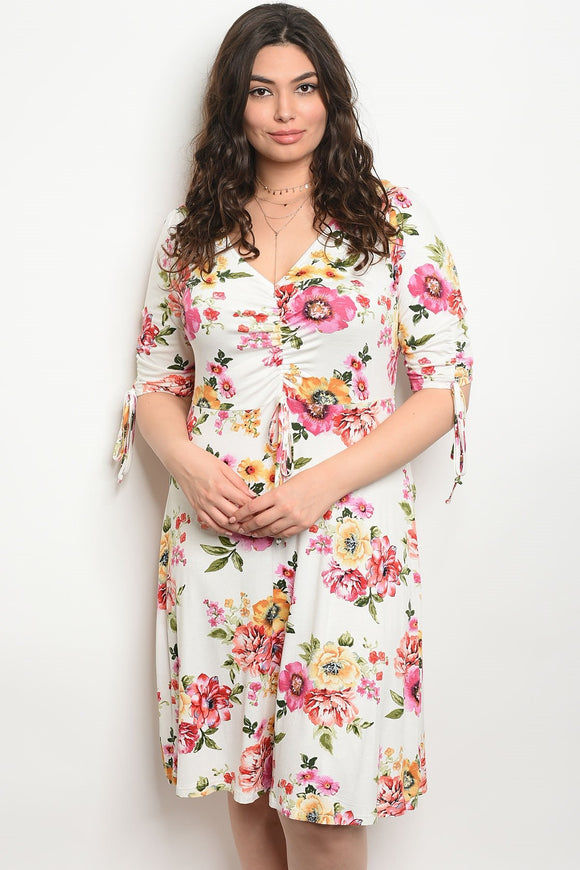 Women's PLus Size White Floral 3/4 Sleeve V-Neck Floral Print Dress(6 pcs/ Bundle) - Presidential Brand (R)