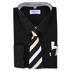 Boy's Dress Shirt/Necktie/Hanky N725-Black - Presidential Brand (R)