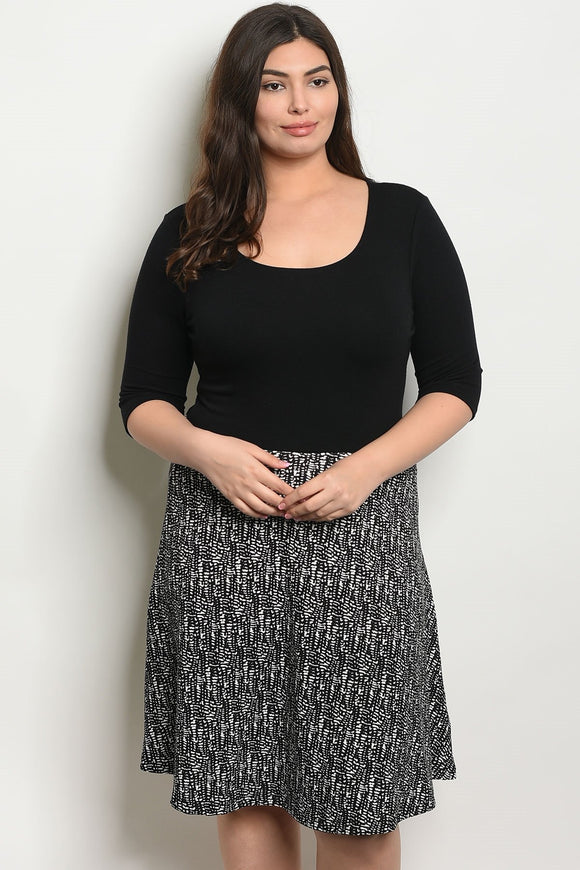 Women's Plus Size Black White Pattern Short Sleeve V-Neck Skater Dress(6 pcs/ Bundle) - Presidential Brand (R)