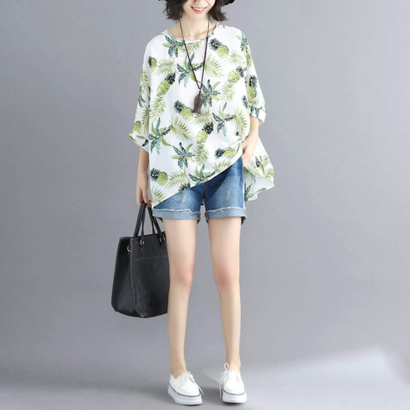 Womens Tropical Pineapple Print Batwing Top - Presidential Brand (R)
