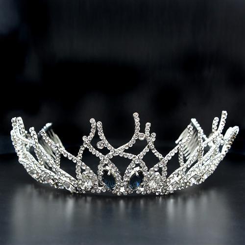 LO2106 - Imitation Rhodium Brass Tiaras & Hair Clip with Top Grade Crystal in Montana - Presidential Brand (R)