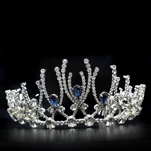 LO2107 - Imitation Rhodium Brass Tiaras & Hair Clip with Top Grade Crystal in Montana - Presidential Brand (R)