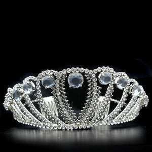 LO2108 - Imitation Rhodium Brass Tiaras & Hair Clip with Top Grade Crystal in Clear - Presidential Brand (R)