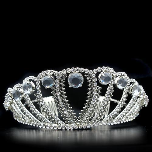 LO2108 - Imitation Rhodium Brass Tiaras & Hair Clip with Top Grade Crystal in Clear - Presidential Brand (R)