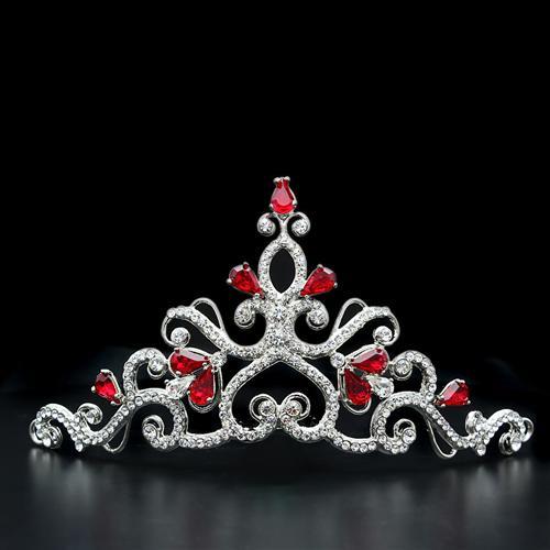 LO2109 - Imitation Rhodium Brass Tiaras & Hair Clip with Top Grade Crystal in Ruby - Presidential Brand (R)