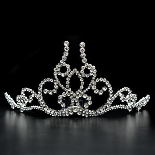 LO2112 - Imitation Rhodium Brass Tiaras & Hair Clip with Top Grade Crystal in Clear - Presidential Brand (R)