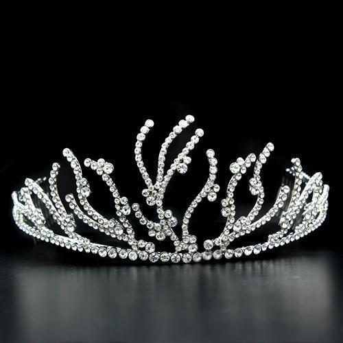 LO2117 - Imitation Rhodium Brass Tiaras & Hair Clip with Top Grade Crystal in Clear - Presidential Brand (R)