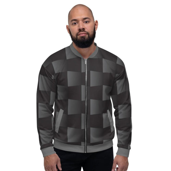 Mens Jackets, Black And Gray 3D Square Style Bomber Jacket - Presidential Brand (R)