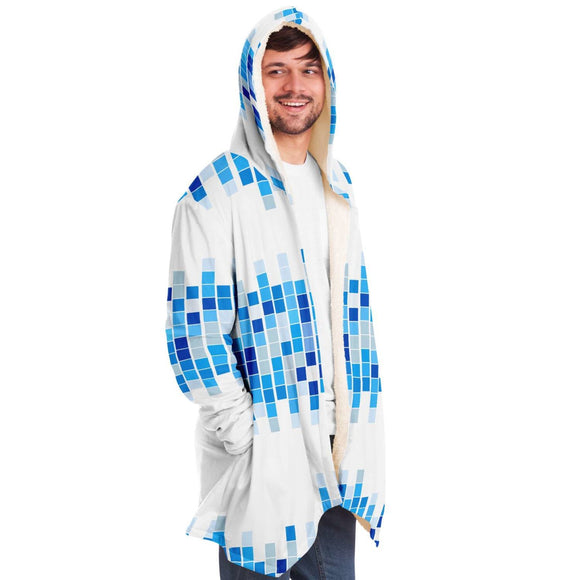 Mens Jackets, Blue And White Mosaic Square Style Fleece Jacket - Presidential Brand (R)