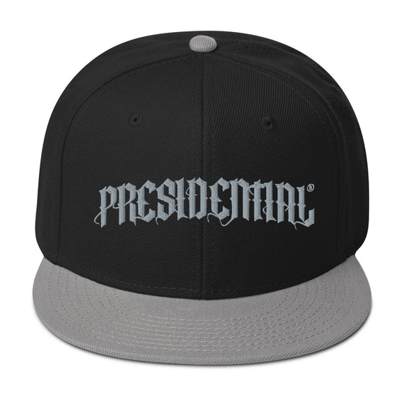 Presidential Snapback Hat Black letter Presidential Silver - Presidential Brand (R)