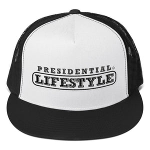 Presidential Lifestyle Logo | Black & White Trucker Cap - Presidential Brand (R)