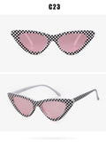 Fashion Cat Eye Sunglasses Women 90S Retro Vintage Small Frame Checkered Sun glasses black red pink shades - Presidential Brand (R)