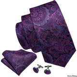Purple Paisley Men Ties 8.5cm Wide 100% Silk Tie Hanky Box Set Necktie - Presidential Brand (R)