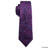 Purple Paisley Men Ties 8.5cm Wide 100% Silk Tie Hanky Box Set Necktie - Presidential Brand (R)
