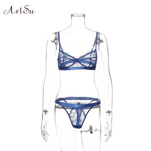 ArtSu 2019 Floral Lace Bra And Panty Set Women Bodycon Intimates Lingerie Set Underwear Set Bralette Lace Brief Set ASSU601662 - Presidential Brand (R)
