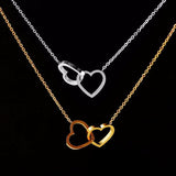 Double Heart Statement Necklace Steel Link Chain Collier Choker - Presidential Brand (R)