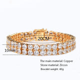 Mens Zircon Tennis Bracelet Chain Charm Hip Hop Style Fashion Jewelry Iced Finish 2 Row Gold Color Tone AAA CZ Bracelet Link 8" - Presidential Brand (R)