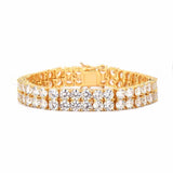 Mens Zircon Tennis Bracelet Chain Charm Hip Hop Style Fashion Jewelry Iced Finish 2 Row Gold Color Tone AAA CZ Bracelet Link 8" - Presidential Brand (R)