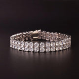 Mens Zircon Tennis Bracelet Chain Charm Hip Hop Style Fashion Jewelry Iced Finish 2 Row Gold Color Tone AAA CZ Bracelet Link 8" - Presidential Brand (R)