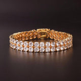 Mens Zircon Tennis Bracelet Chain Charm Hip Hop Style Fashion Jewelry Iced Finish 2 Row Gold Color Tone AAA CZ Bracelet Link 8" - Presidential Brand (R)