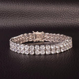 Mens Zircon Tennis Bracelet Chain Charm Hip Hop Style Fashion Jewelry Iced Finish 2 Row Gold Color Tone AAA CZ Bracelet Link 8" - Presidential Brand (R)