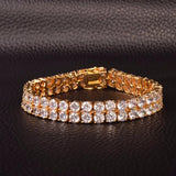 Mens Zircon Tennis Bracelet Chain Charm Hip Hop Style Fashion Jewelry Iced Finish 2 Row Gold Color Tone AAA CZ Bracelet Link 8" - Presidential Brand (R)