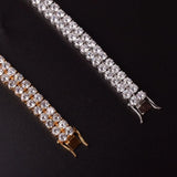 Mens Zircon Tennis Bracelet Chain Charm Hip Hop Style Fashion Jewelry Iced Finish 2 Row Gold Color Tone AAA CZ Bracelet Link 8" - Presidential Brand (R)