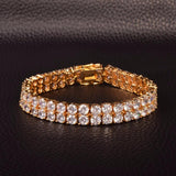 Mens Zircon Tennis Bracelet Chain Charm Hip Hop Style Fashion Jewelry Iced Finish 2 Row Gold Color Tone AAA CZ Bracelet Link 8" - Presidential Brand (R)