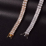 Mens Zircon Tennis Bracelet Chain Charm Hip Hop Style Fashion Jewelry Iced Finish 2 Row Gold Color Tone AAA CZ Bracelet Link 8" - Presidential Brand (R)