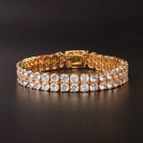 Mens Zircon Tennis Bracelet Chain Charm Hip Hop Style Fashion Jewelry Iced Finish 2 Row Gold Color Tone AAA CZ Bracelet Link 8" - Presidential Brand (R)