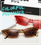 Vintage BLACK NARROW SLIM ANGULAR Sunglasses Women Brand Retro Leopard Tiny Cateye Frame 90S Sun Glasses Shades Female - Presidential Brand (R)