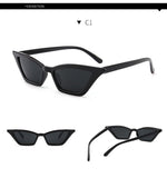 Vintage BLACK NARROW SLIM ANGULAR Sunglasses Women Brand Retro Leopard Tiny Cateye Frame 90S Sun Glasses Shades Female - Presidential Brand (R)